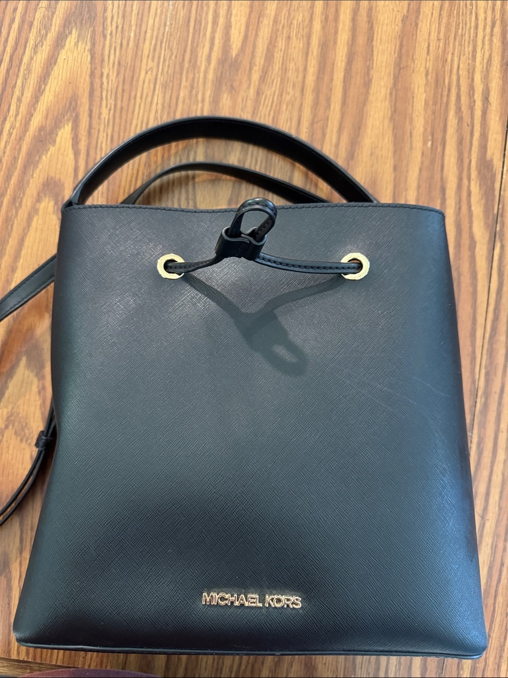 Michael Kors Black Saffiano Drawstring Shoulder Bag